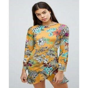 𝅺NWT Club L London Mustard Yellow Floral Dress 12